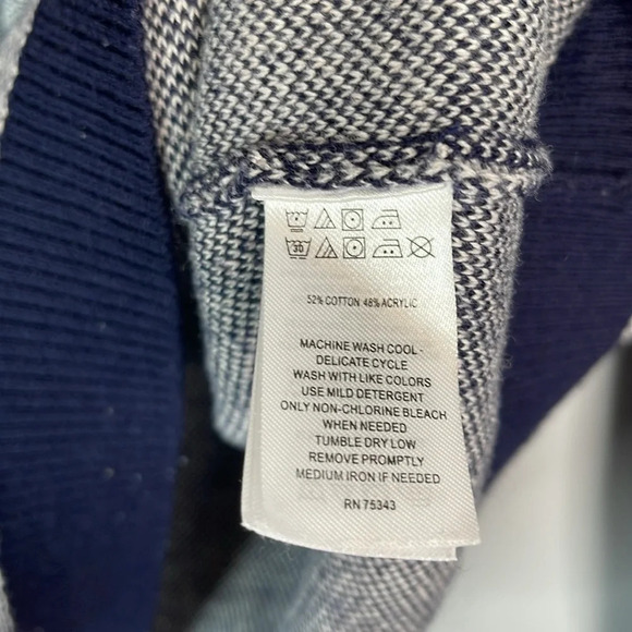 RORIE WHELAN Fair Isle Navy Blue Nordic Pattern Knit Sweater Coastal Grandpa L - Picture 8 of 10